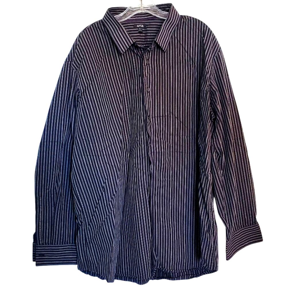 Men's Apt. 9 Long Sleeve Button Down Shirt Black Gray Stripe Size 2XL Tall